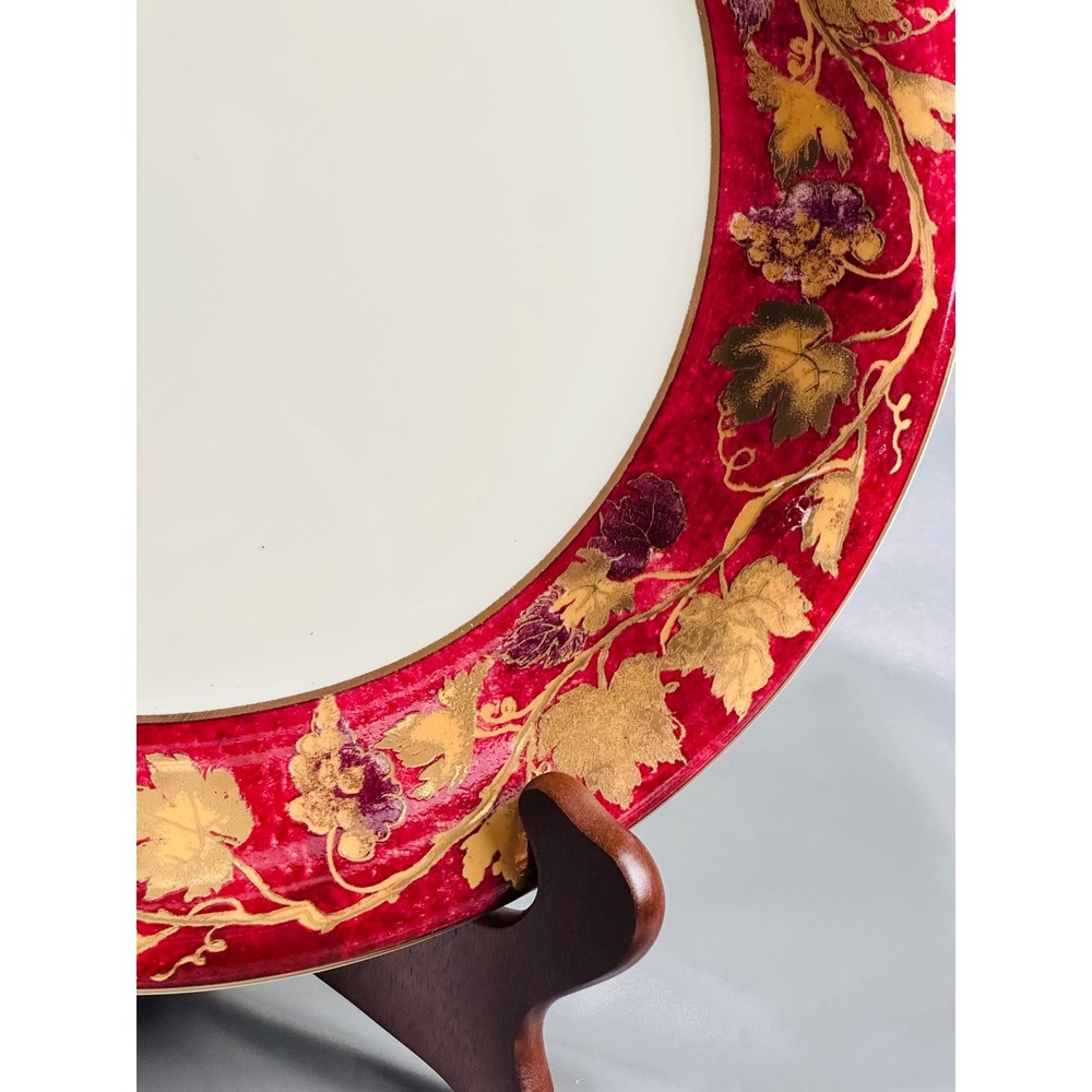 Crate & Barrel Volante Burgundy Gold Grape Dinner Plates Set of 4 Made in Italy - Picture 10 of 12